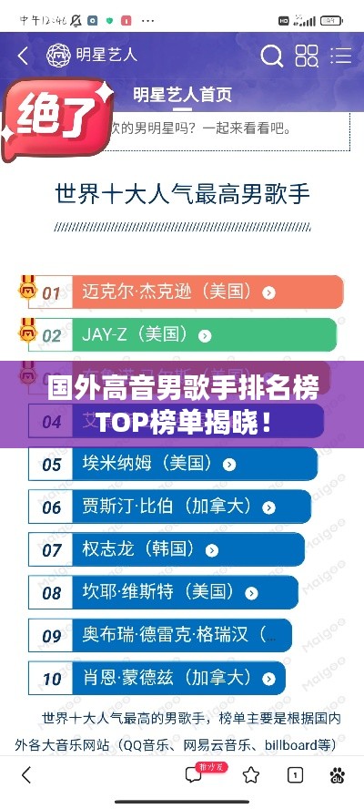 国外高音男歌手排名榜TOP榜单揭晓!